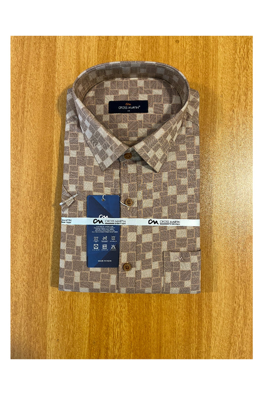 Pure Cotton Brown Printed Shirt (44 HS)