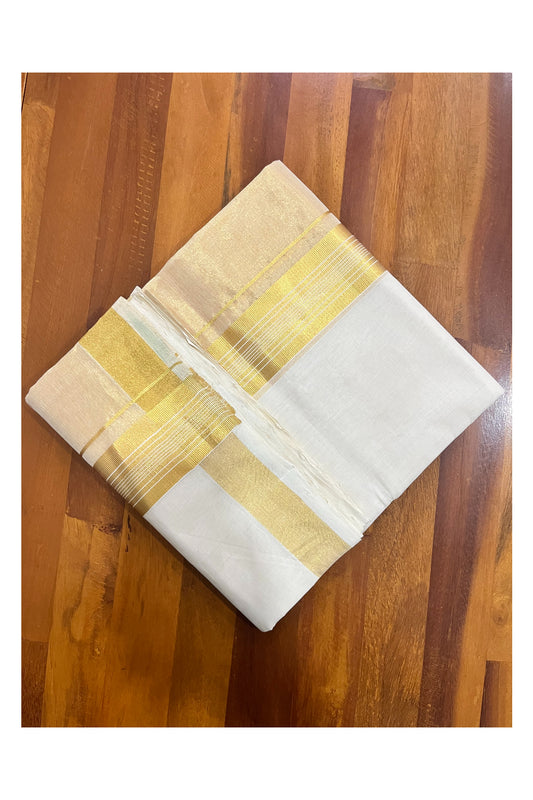 Southloom Premium Handloom Pure Cotton Wedding Mundu with Tissue Kasavu on Border (South Indian Kerala Dhoti)