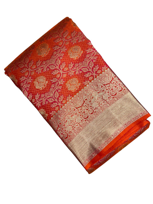 Southloom Premium Handloom Bridal Kanchipuram Silk Saree with Korvai Work (Orange)