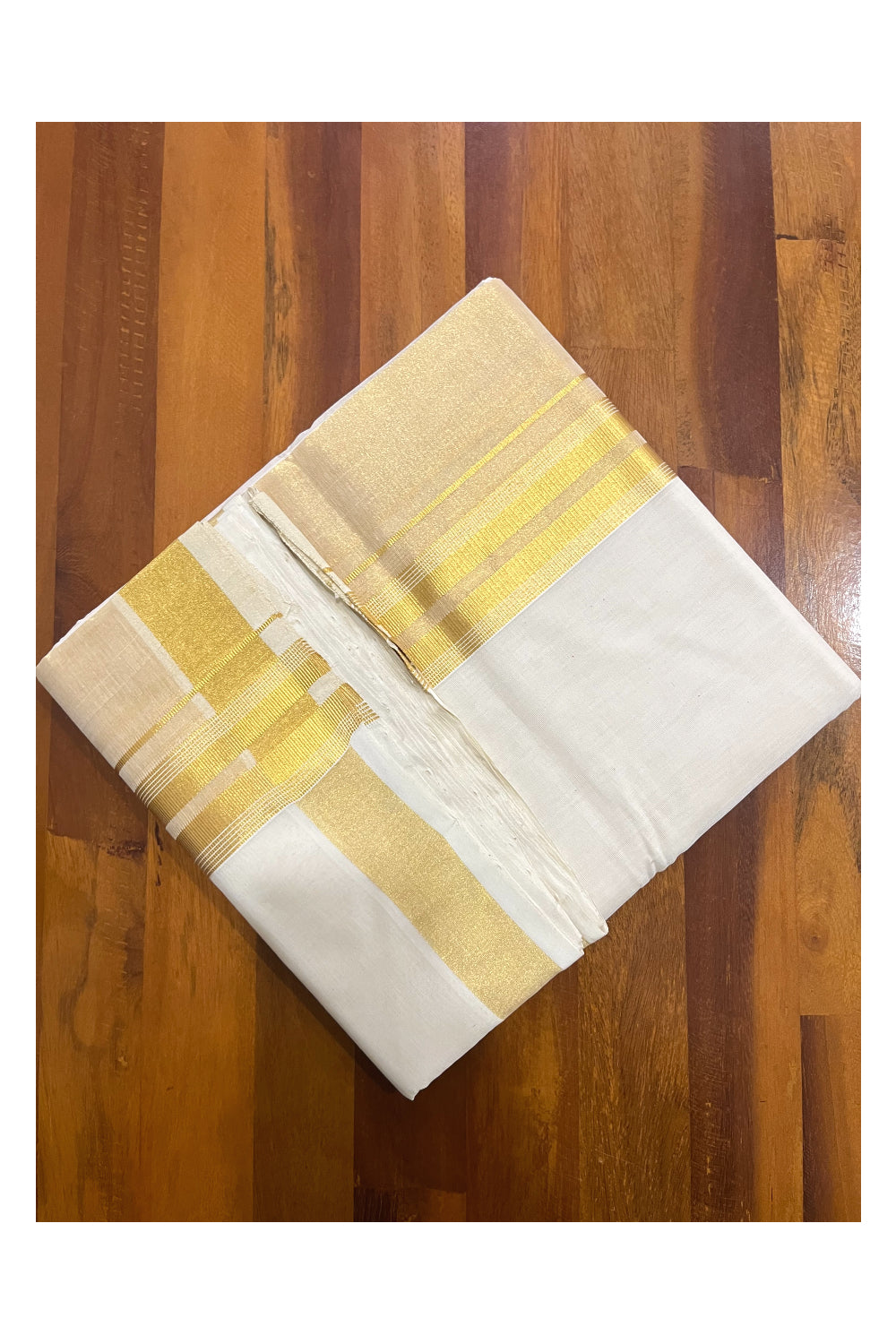 Southloom Premium Handloom Pure Cotton Wedding Mundu with Tissue Kasavu on Border (South Indian Kerala Dhoti)