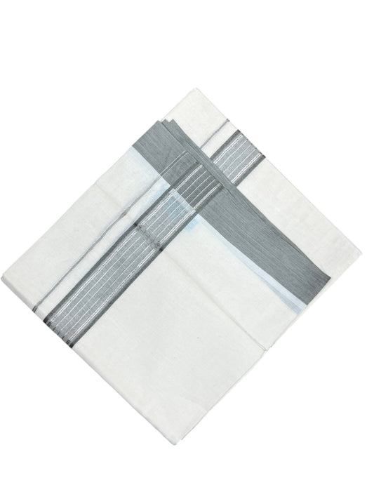 Southloom Kerala Pure Cotton Double Mundu with Silver Lines and Grey Border with (South Indian Dhoti)