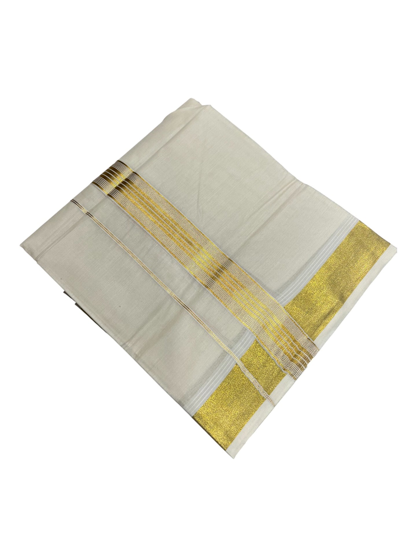 Southloom Kerala Pure Cotton Double Mundu with Gold Line Border (South Indian Dhoti)