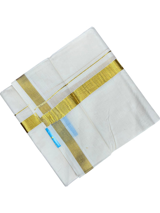 Southloom Kerala Pure Cotton Double Mundu with Gold Kasavu and Border (South Indian Dhoti)