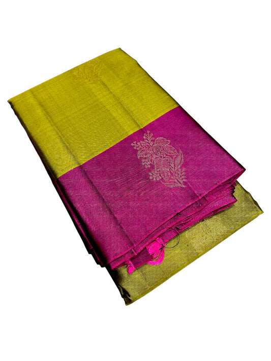 Southloom Pure Handloom Kanchipuram Silk Saree with Butta Work (Green & Magenta)