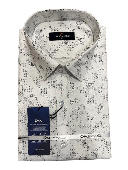Southloom Pure Cotton White Printed Shirt (XL HS)