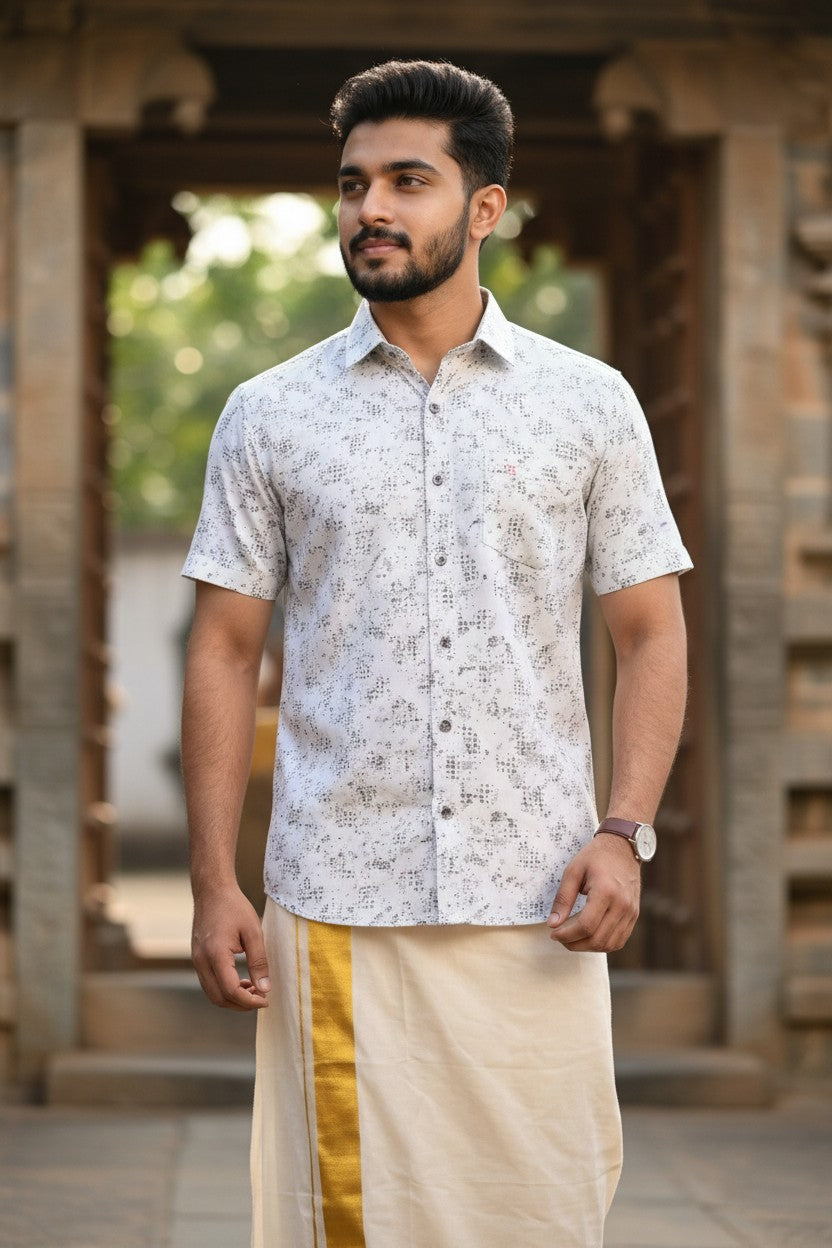 Southloom Pure Cotton White Printed Shirt SLSHIRT 42 HS
