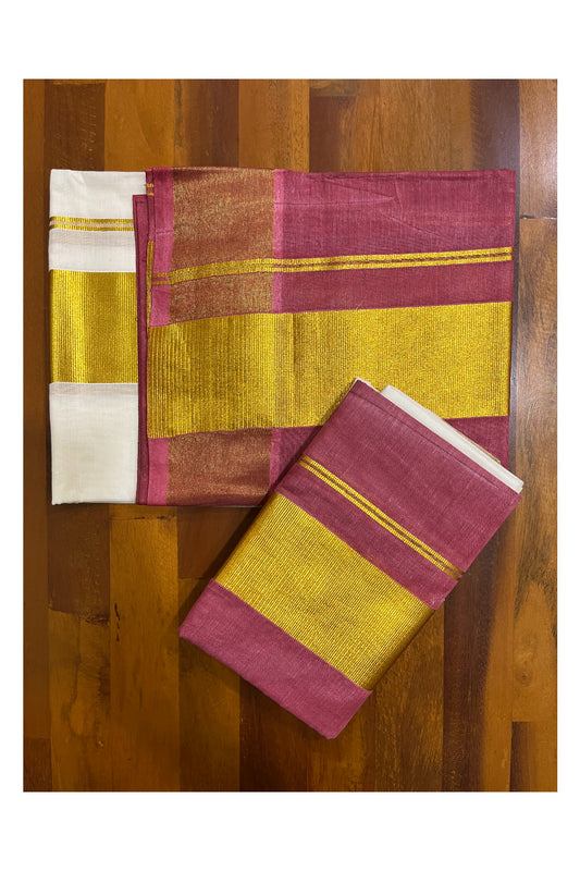 Southloom Tie & Dye - Half & Half  Multi Colour Maroon Design Set Mundu (Mundum Neriyathum) with Super Soft Cotton