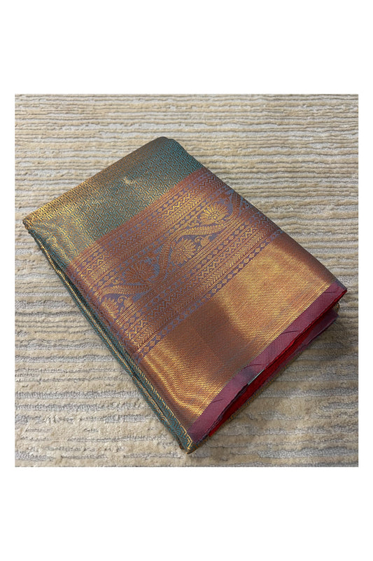 Southloom Banarasi Silk Brocade Bridal Saree WIth Woven Borders And Blouse Piece in Blue And Pink