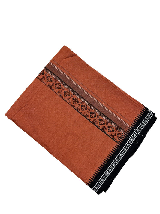 Southloom Saffron (Kaavi) Black Printed Single Mundu / Lungi (South Indian Kerala Dhoti)