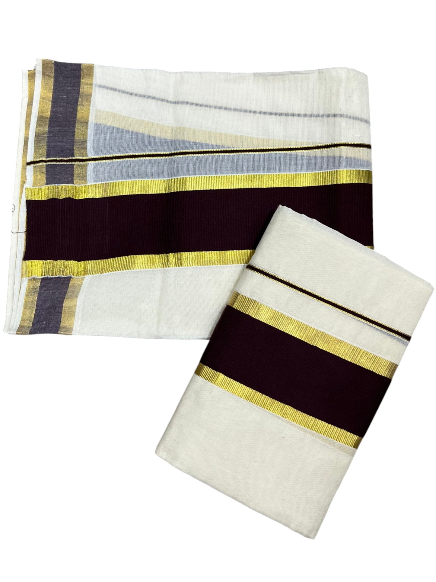 Southloom Kerala Cotton Single Set Mundu (Mundum Neriyathum) with Kasavu and Brown Border 2.80Mtrs  SLKK SL470