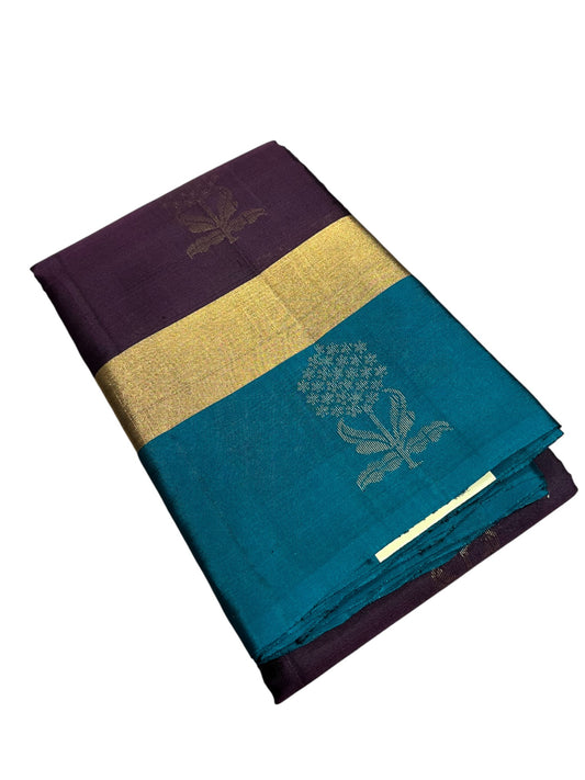 Southloom Pure Handloom Kanchipuram Silk Saree with Butta Work (Violet & Blue)
