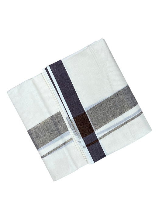 Southloom Kerala Pure Cotton Double Mundu with Brown Border (South Indian Kerala Dhoti)