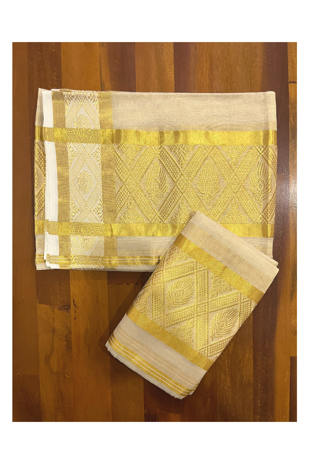 Southloom Premium Handloom Tissue Single Set Mundu with Kasavu Woven Border