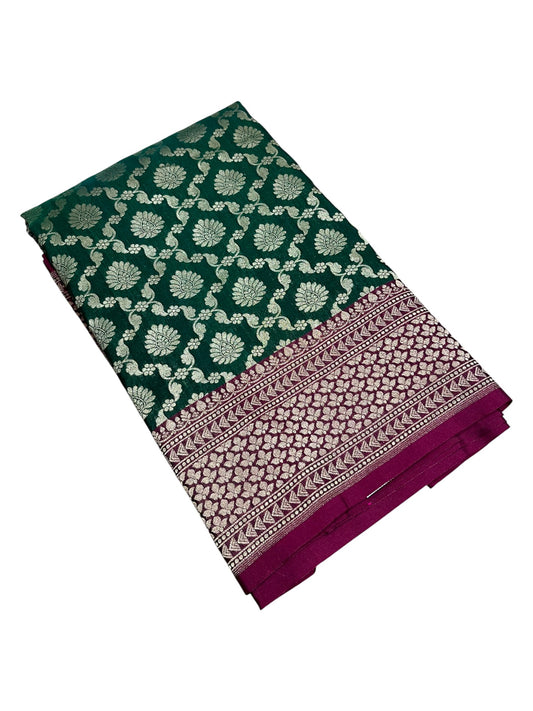 Southloom Banarasi Silk Saree with Woven Work on Body and Borders (Green & Magenta)