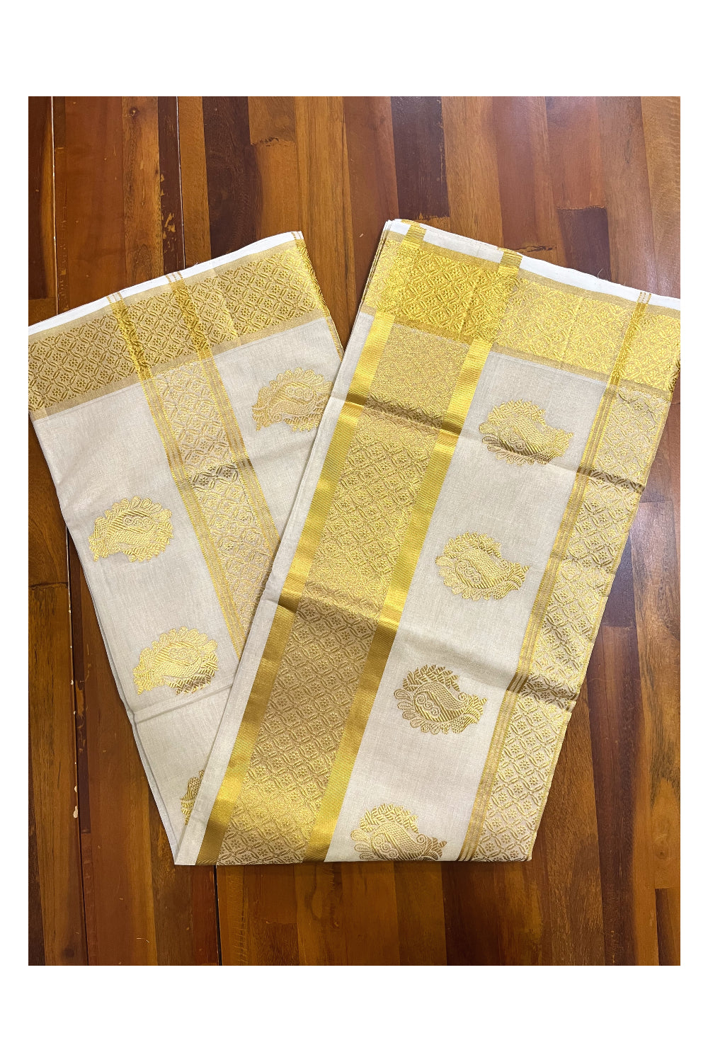 Southloom Premium Handloom Tissue Kasavu Saree with Heavy Woven Designs (Vishu 2024 Collection)