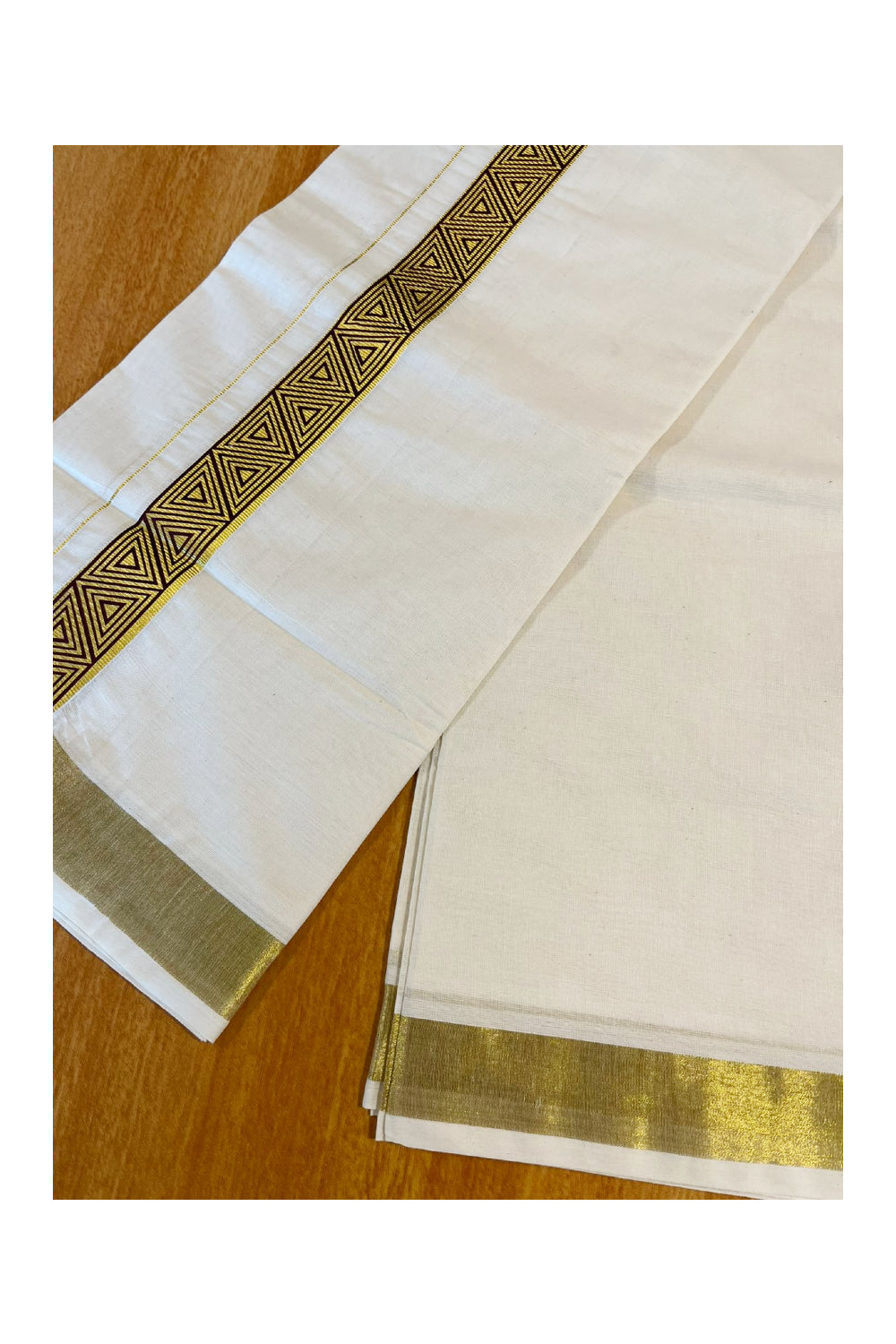 Southloom Kasavu Double Mundu with Brown Prints Along Kasavu Kara