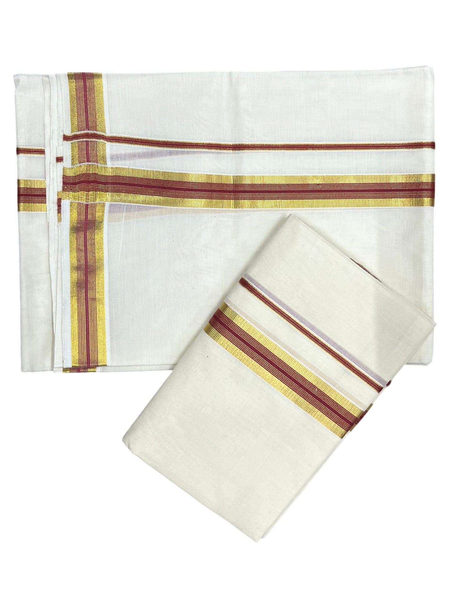 Southloom Pure Cotton Kerala Single Set Mundu (Mundum Neriyathum) with Brike Red and Kasavu Border 2.80 Mtrs SLKK