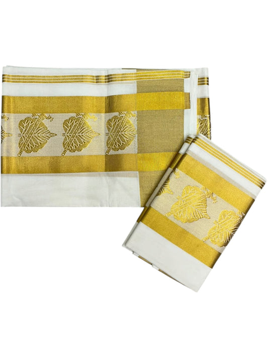 Southloom Premium Cotton Handloom Set Mundu with Alila Design And Kasavu Border (2.80 Mtr) SL632