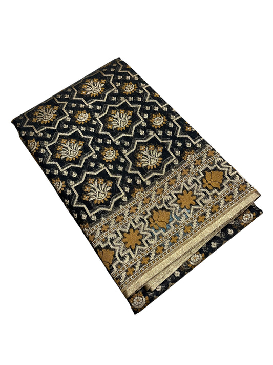 Southloom Cotton Banarasi Silk Saree with Woven Work on Body and Borders (Black & Yellow)