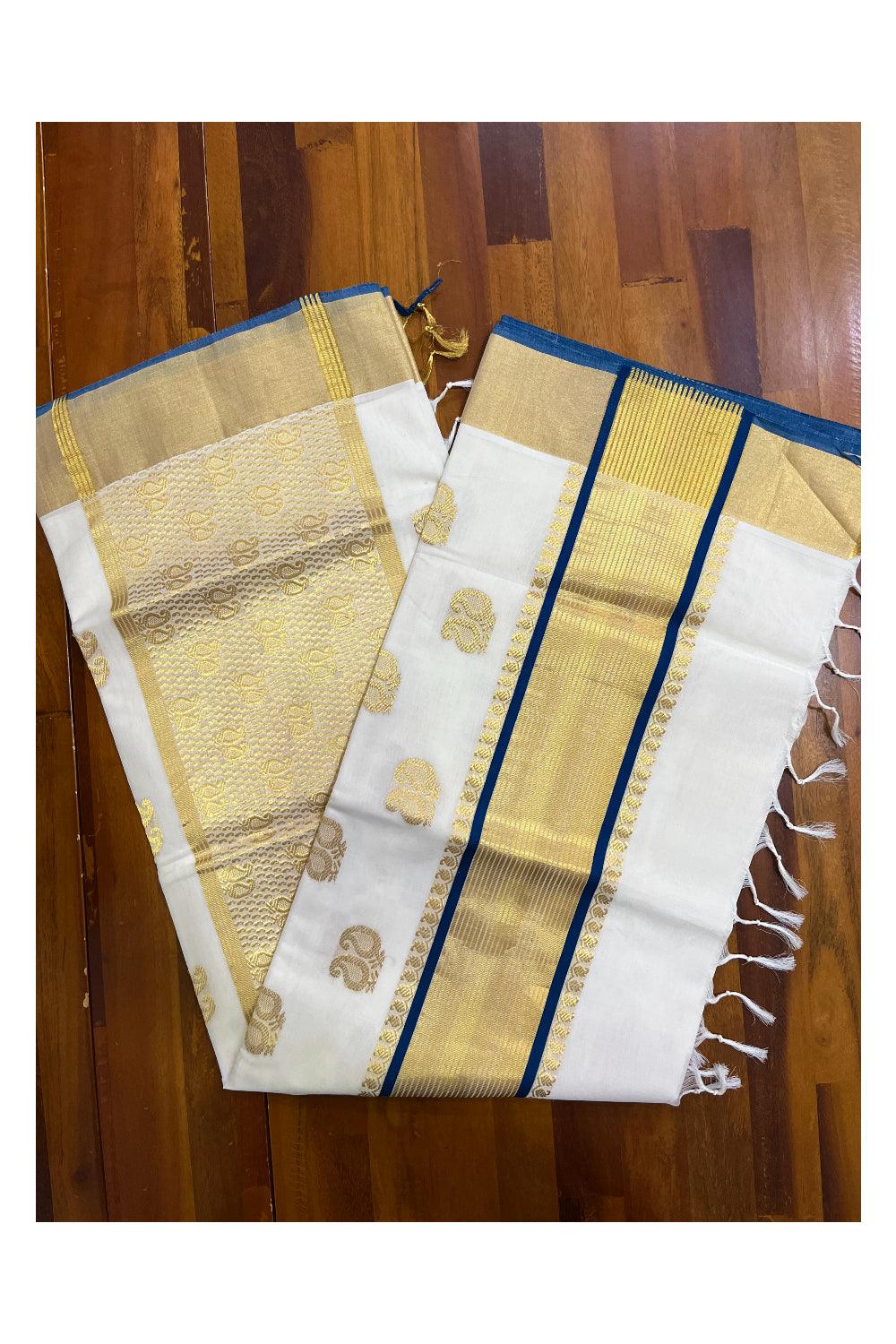 Southloom Premium Handloom Kerala Kasavu Saree with Paisley Woven Motifs