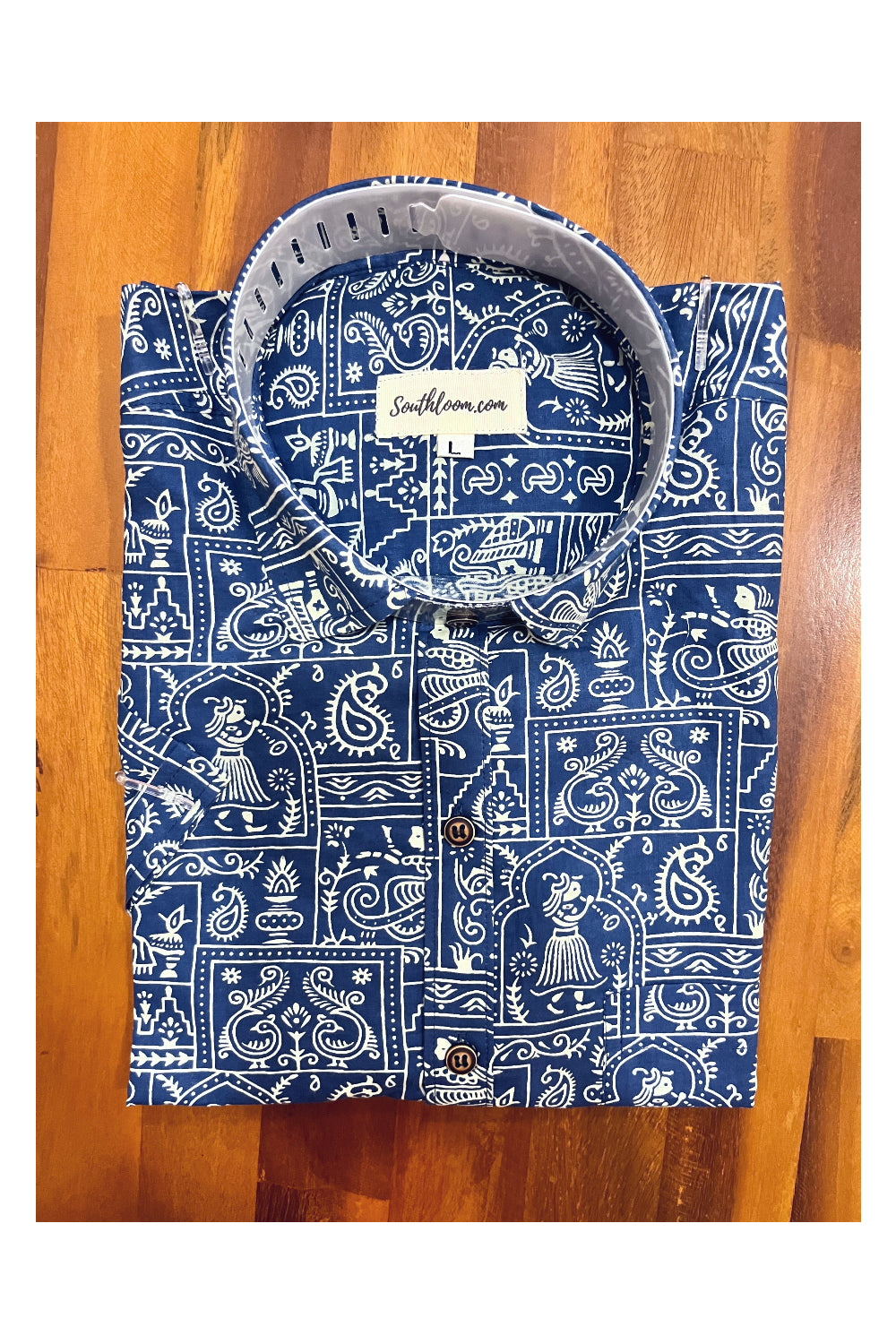 Southloom Jaipur Cotton Blue Hand Block Printed Shirt (Half Sleeves)