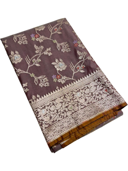 Southloom Pure Banarasi Silk Saree with Woven Work on Body and Borders (Pastel Brown)
