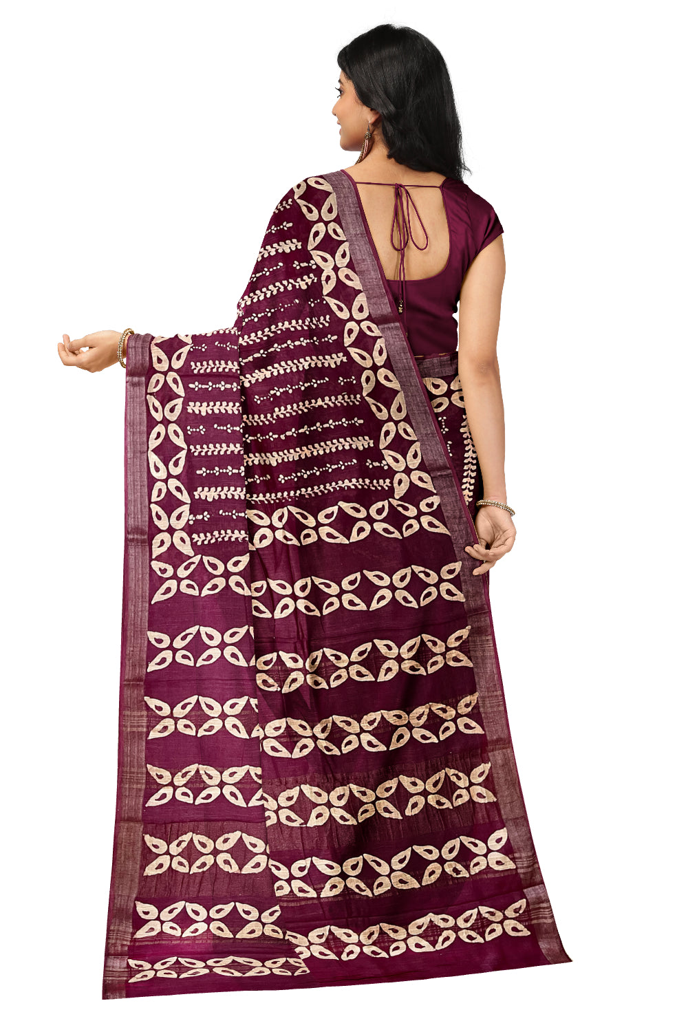 Southloom Linen Magenta Designer Saree with White Prints