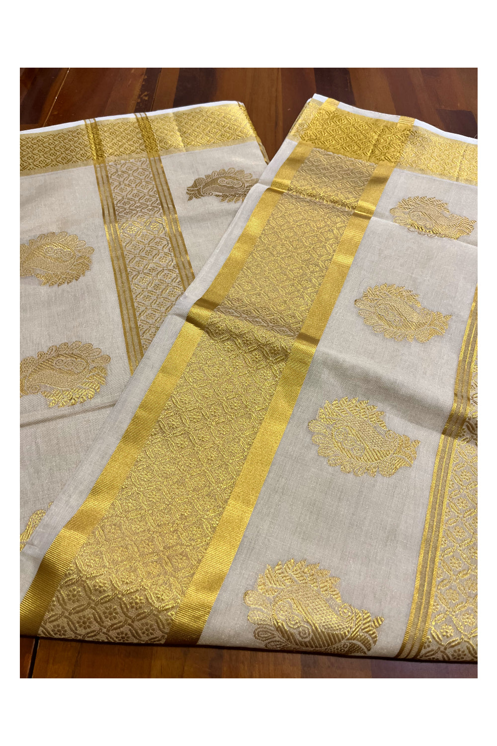 Southloom Premium Handloom Tissue Kasavu Saree with Heavy Woven Designs (Vishu 2024 Collection)