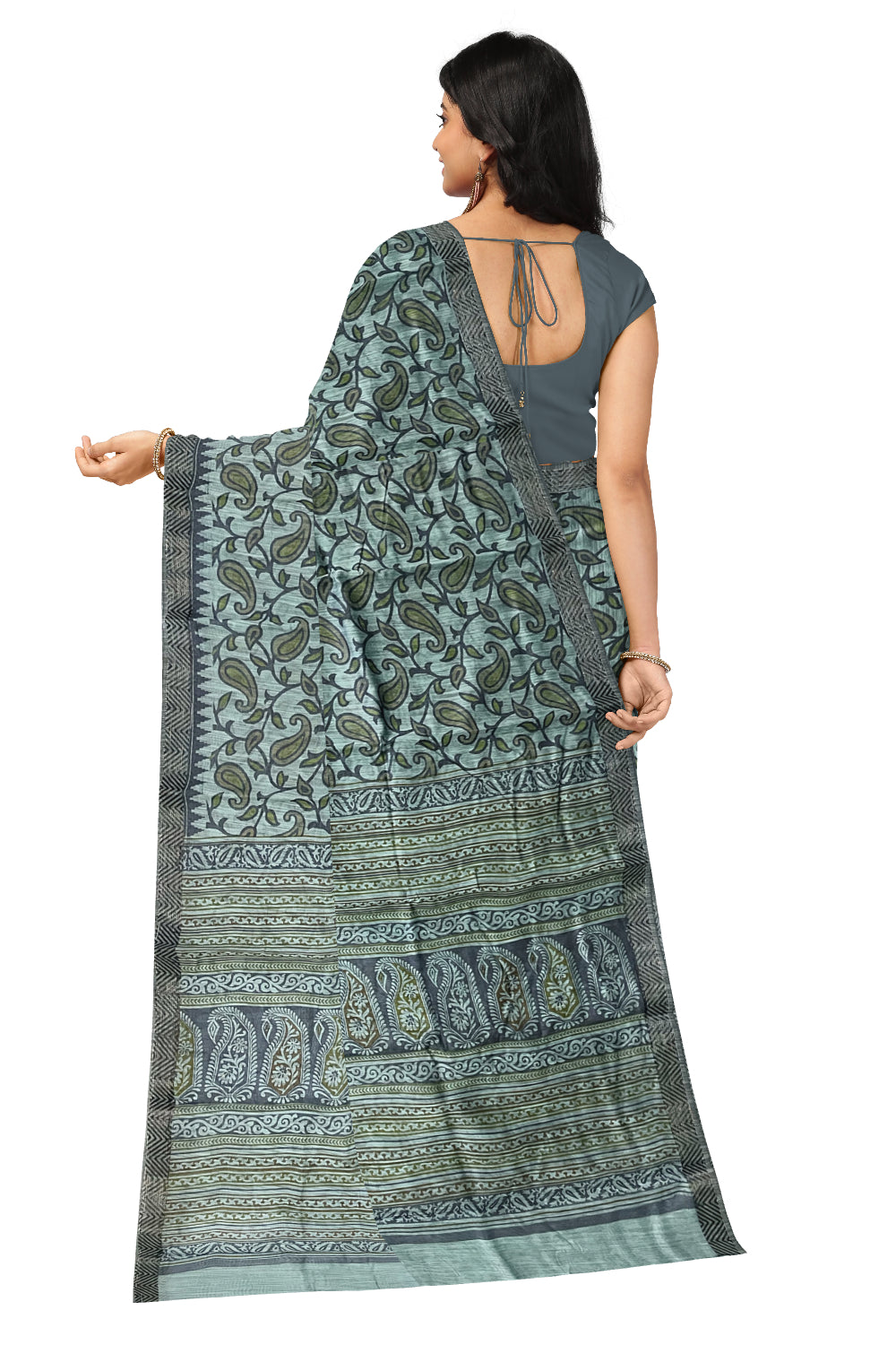 Southloom Cotton Saree with Blue Paisley Woven Patterns