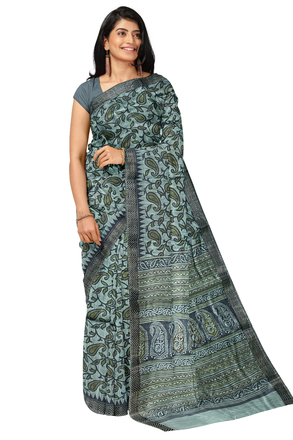 Southloom Cotton Saree with Blue Paisley Woven Patterns