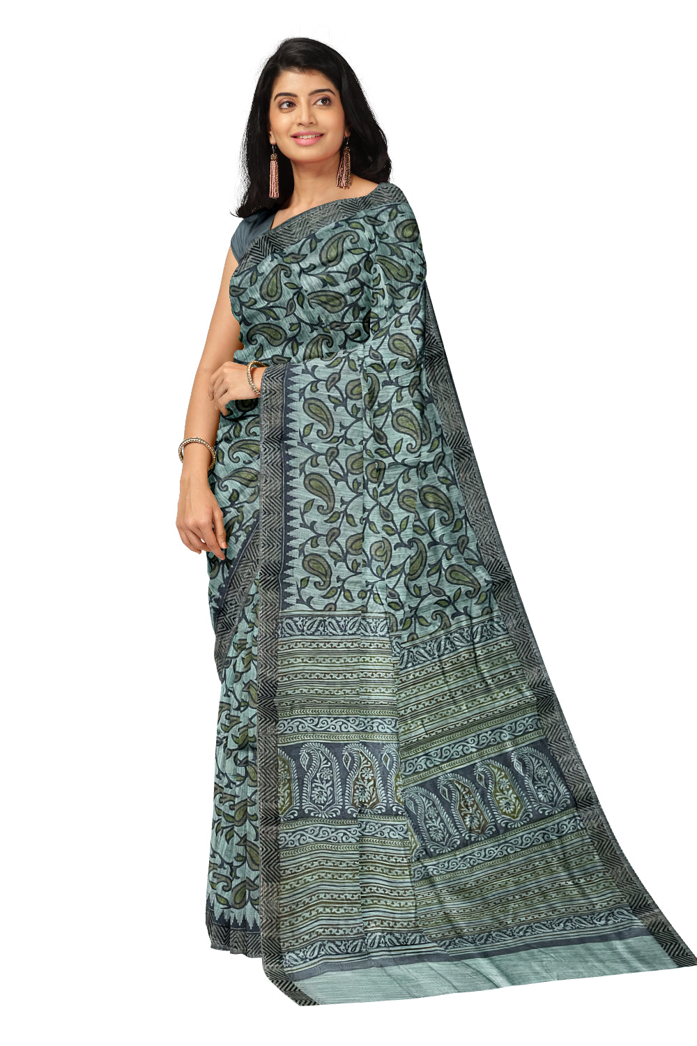 Southloom Cotton Saree with Blue Paisley Woven Patterns