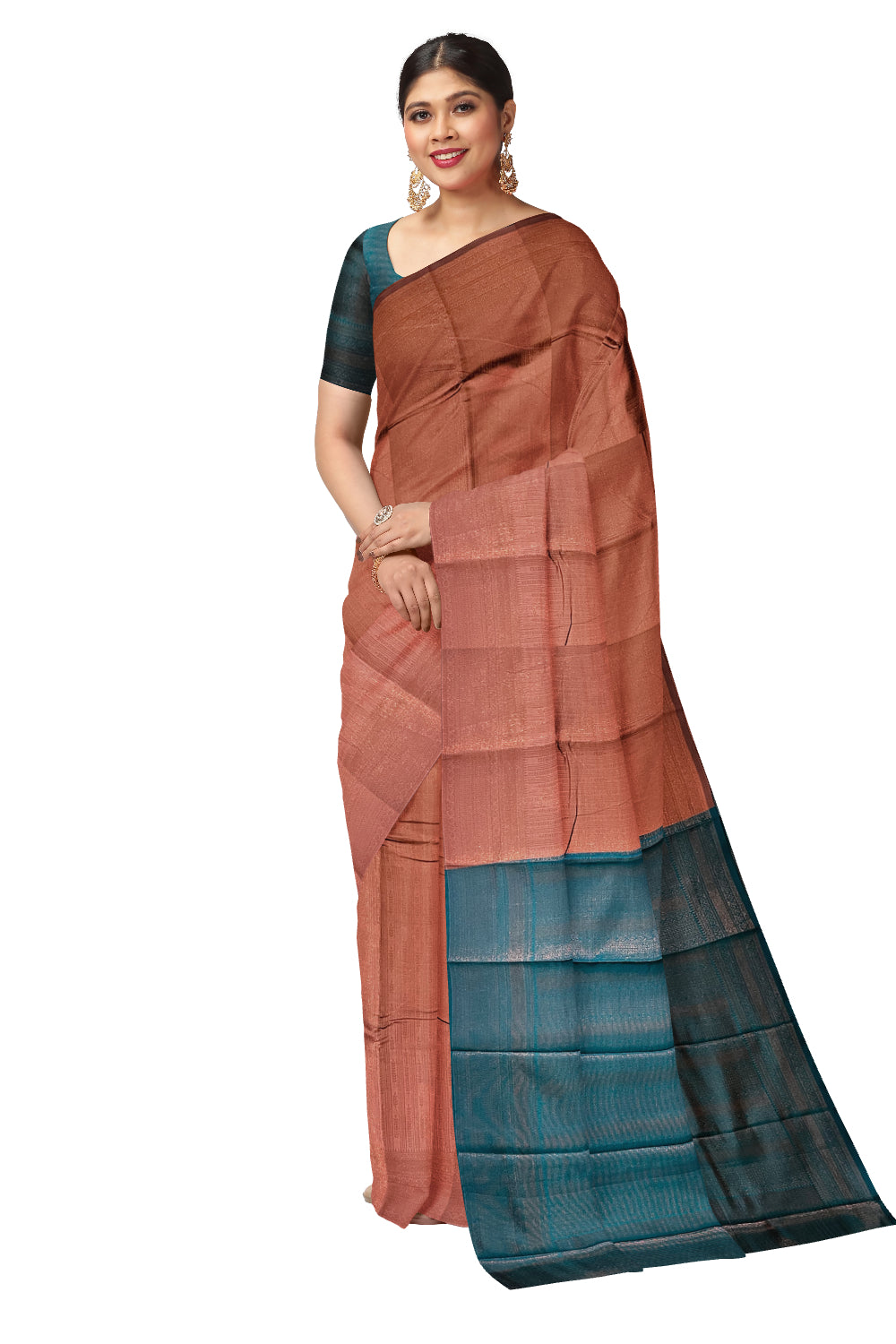 Southloom Art Silk Brick Red Designer Woven Saree with Green Pallu