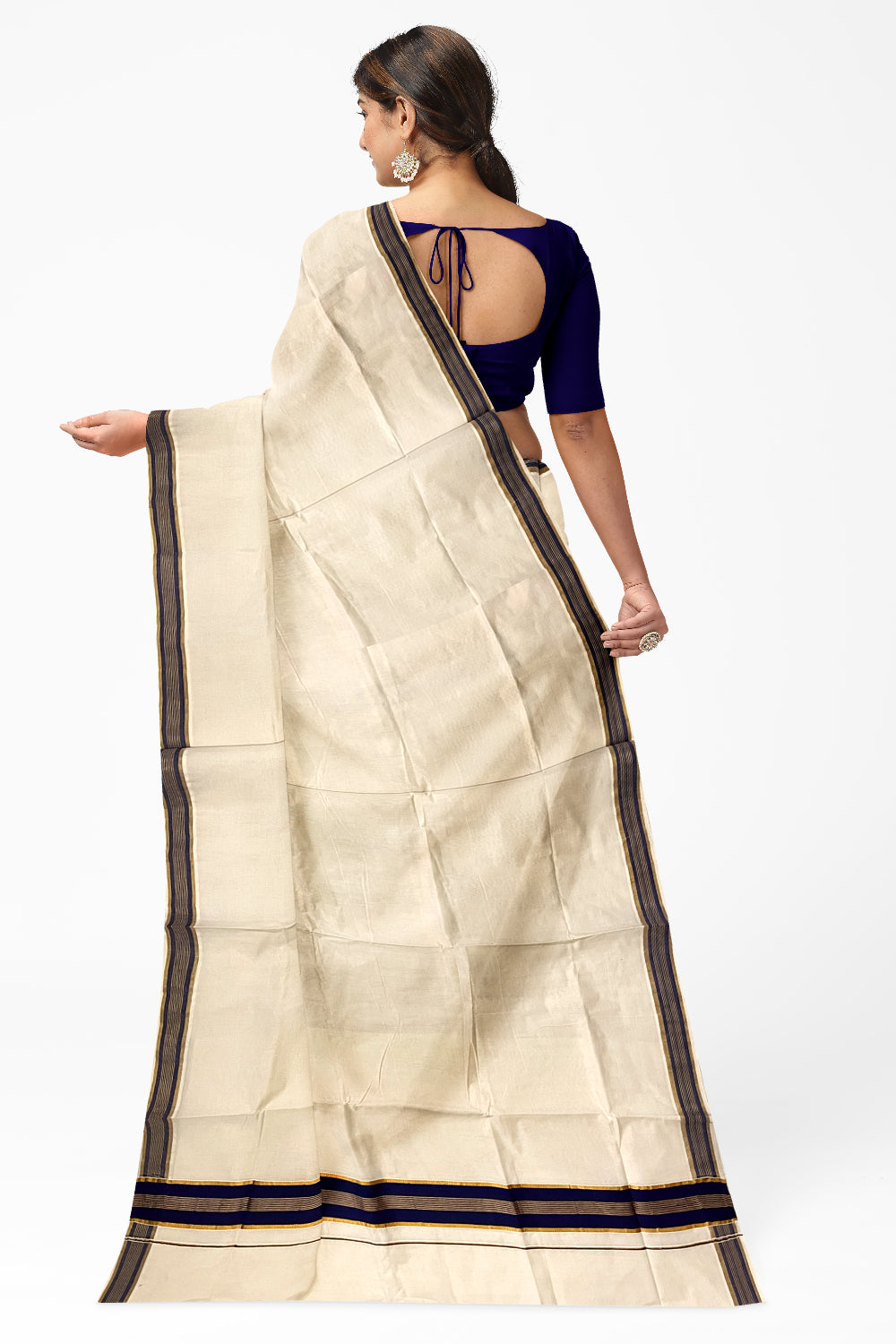 Cotton Kerala Plain Saree with Kasavu and Blue Border