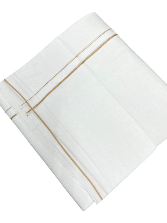 Southloom Pure White Cotton Double Mundu with Beige Kara (South Indian Dhoti)