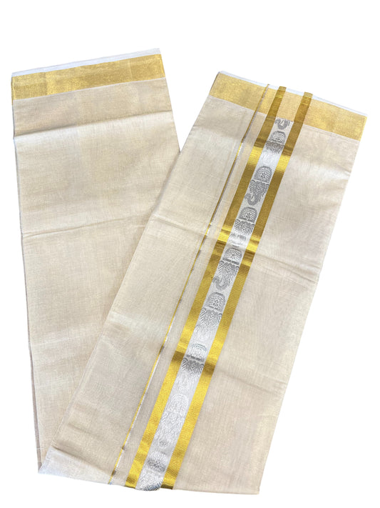 Southloom Premium Handloom Tissue Mundu with 2 inch Kasavu Border with Silver Woven Work