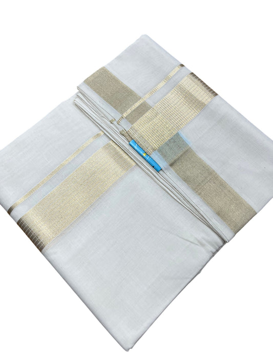 Southloom Premium Handloom Cotton Double Mundu with Gold Kasavu Border