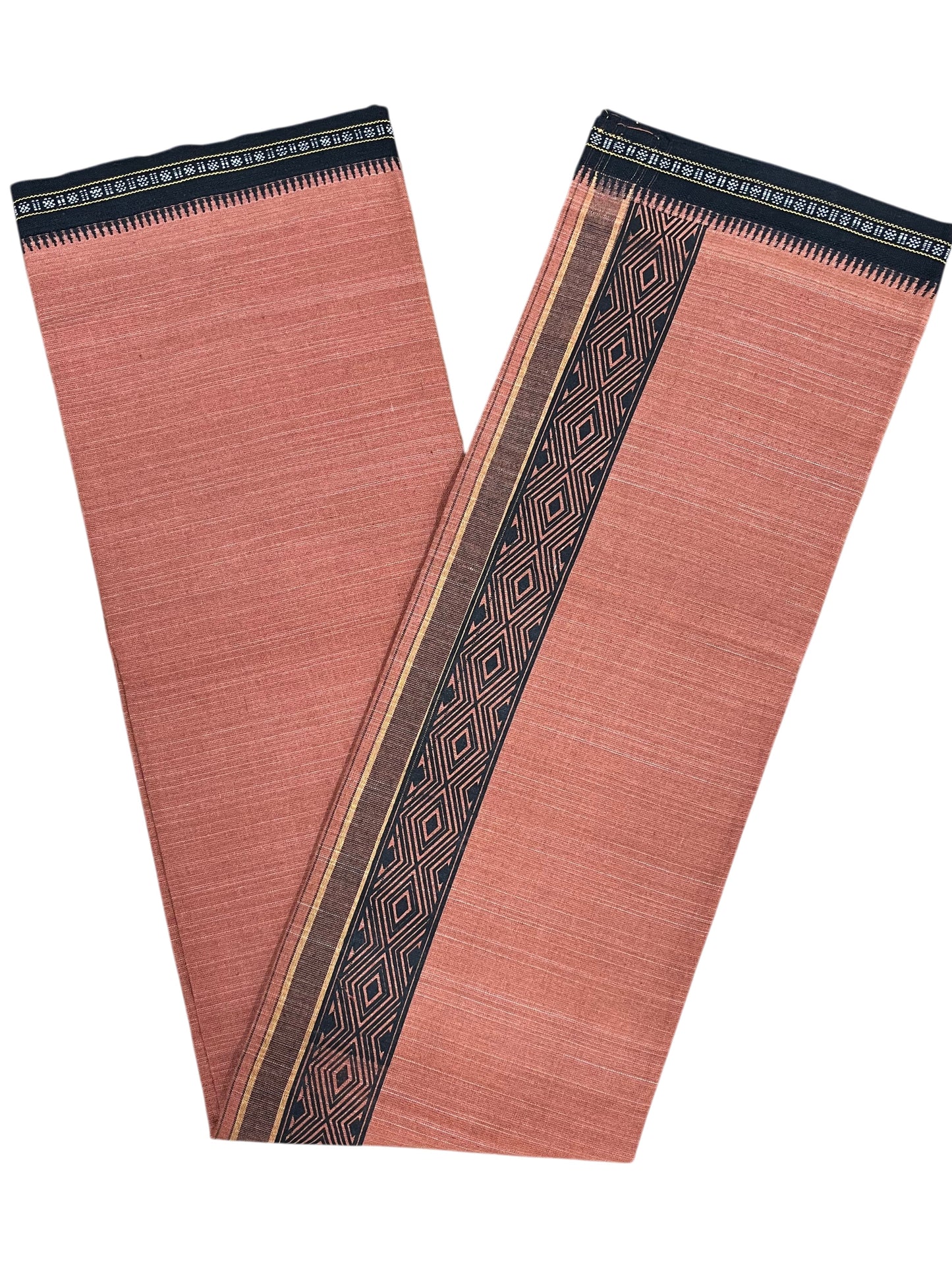 Southloom Saffron (Kaavi) Black Printed Single Mundu / Lungi (South Indian Kerala Dhoti)