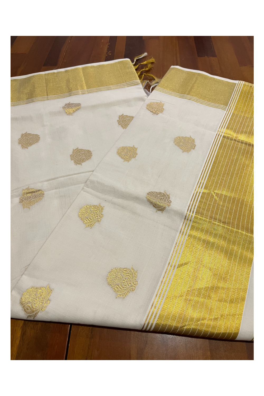 Southloom Premium Handloom Kerala Kasavu Saree with Woven Motifs