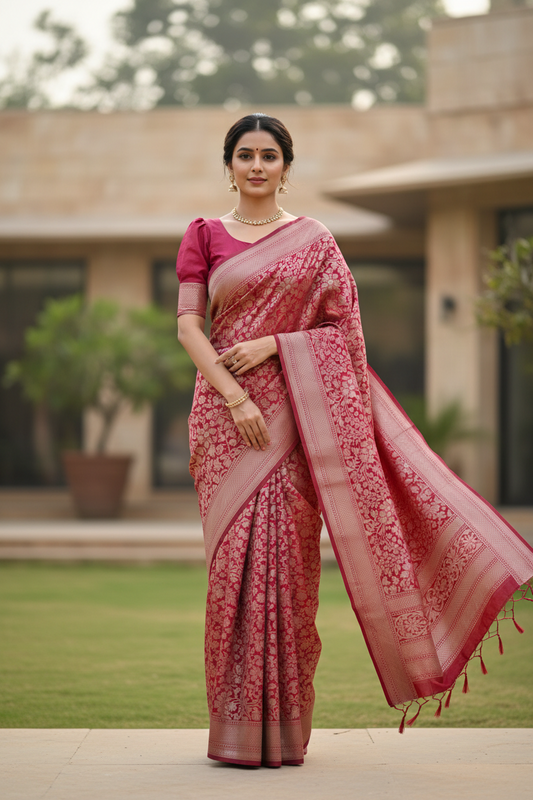 Southloom  Banarasi Silk Saree with Woven Work on Body and Borders