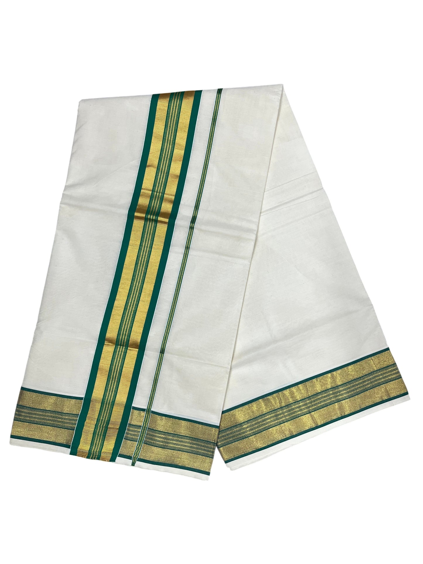 Southloom Kerala Cotton Kasavu Saree with Green Border