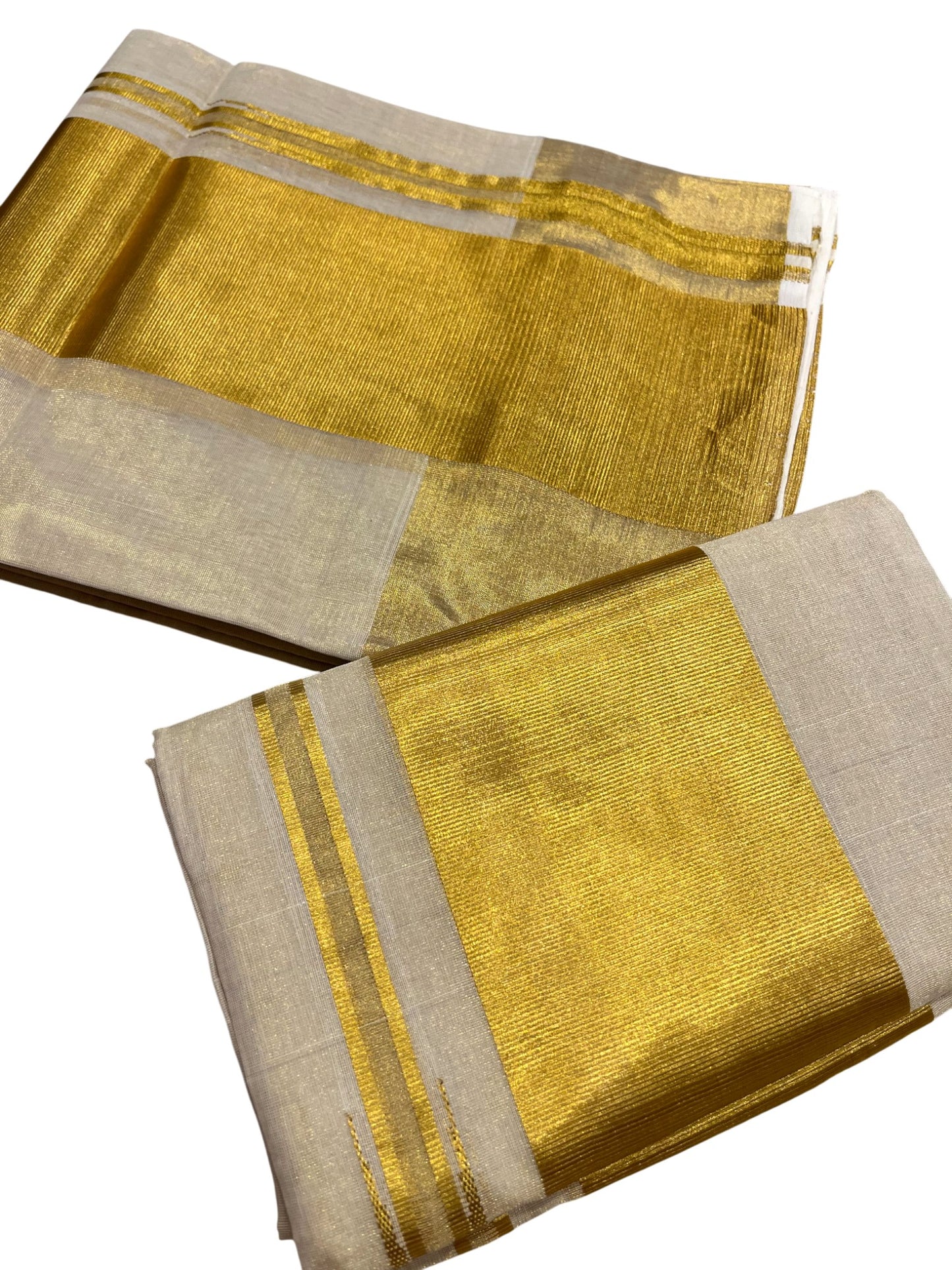 Southloom Premium Handloom Set Mundu with Kasavu and Golden Border (2.80 Mtr)