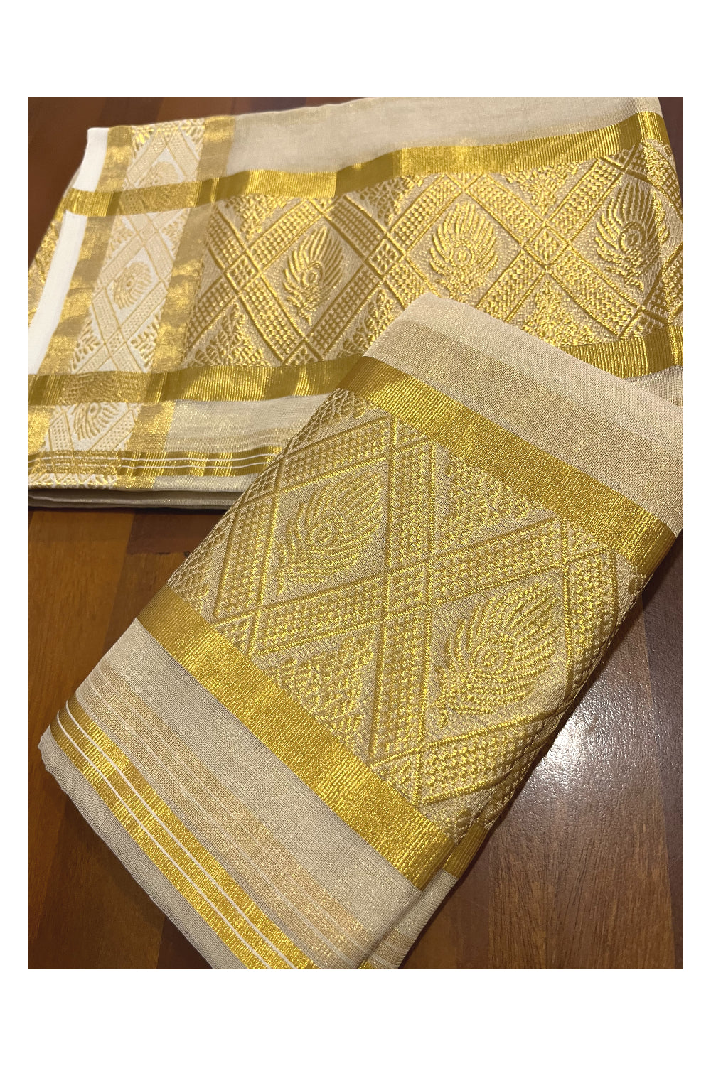 Southloom Premium Handloom Tissue Single Set Mundu with Kasavu Woven Border