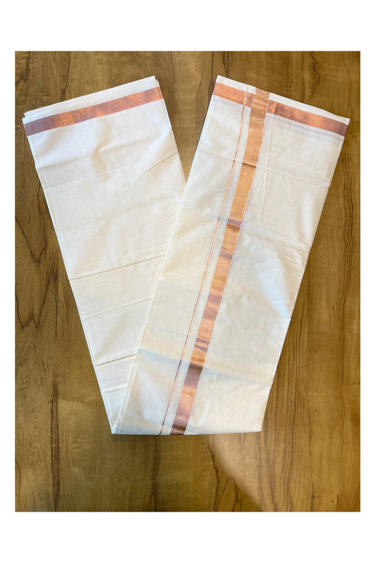 Pure Cotton Mundu with Rose Golden Lines and Border (South Indian Kerala Dhoti)