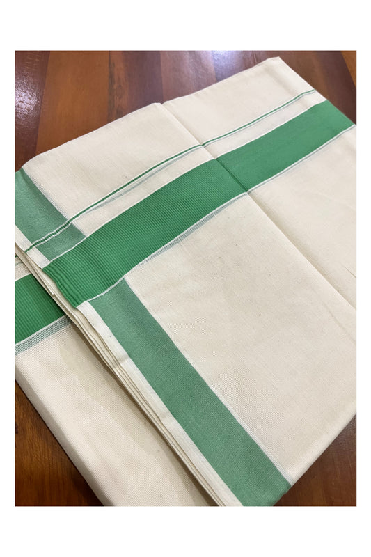 Kerala Pure Cotton Double Mundu with Light Green Border (Vishu 2024 Collection)