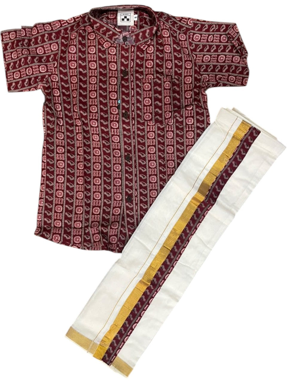 Southloom Cotton Floral Printed Kids's Combo (Shirt + Velcro Mundu) SLKCOMBO