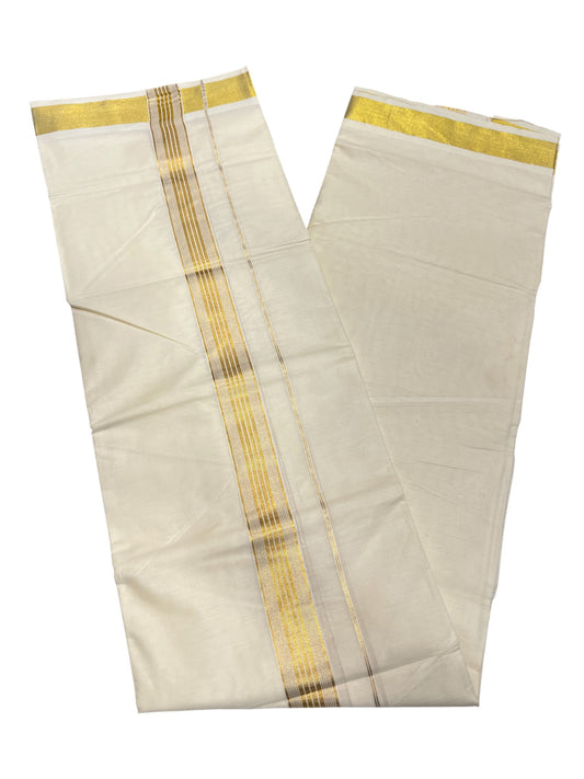 Southloom Kerala Pure Cotton Double Mundu with Gold Line Border (South Indian Dhoti)