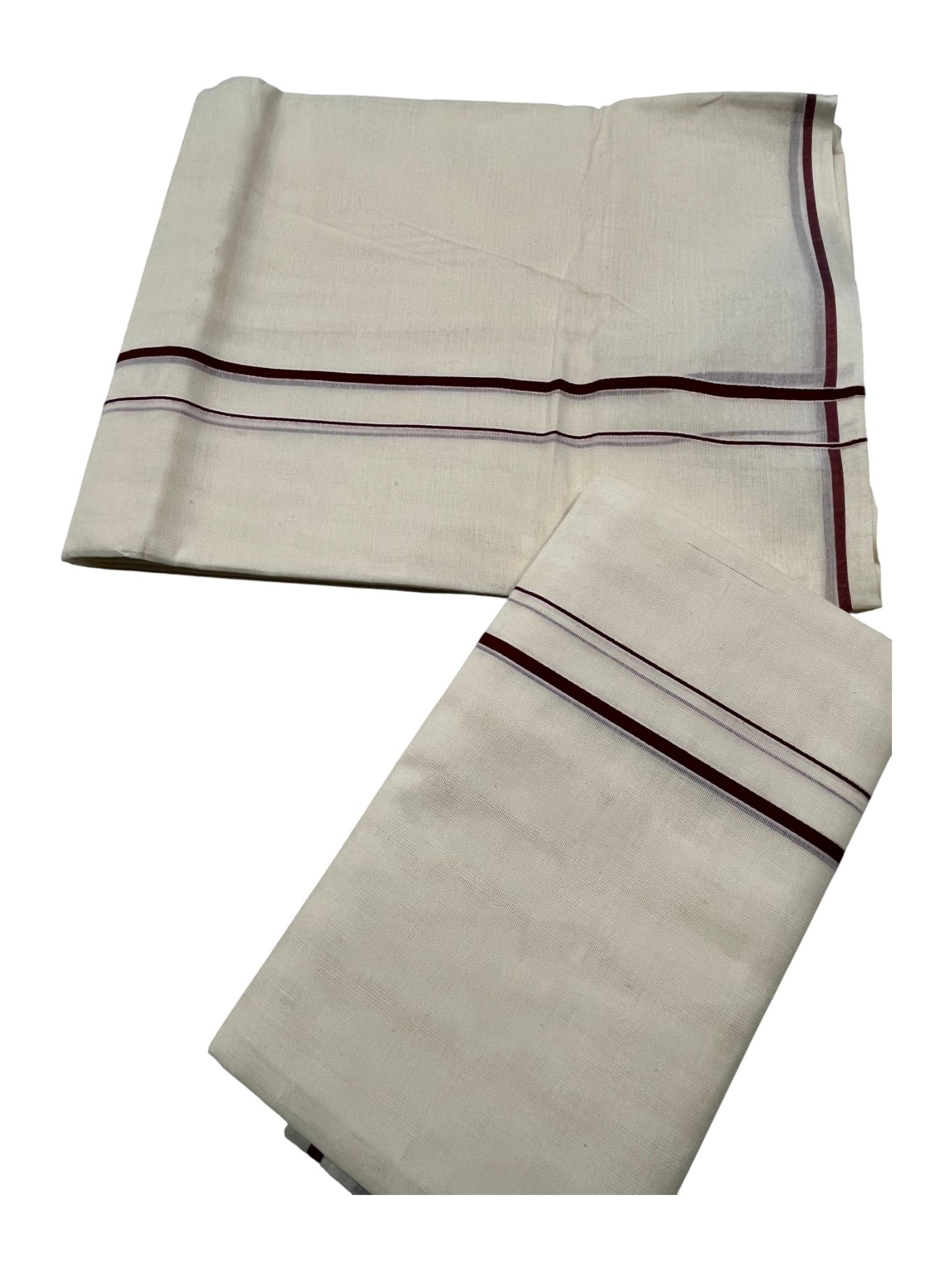 Kerala Cotton Mundum Neriyathum Single (Set Mundu) with Meroon Puliyilakkara
