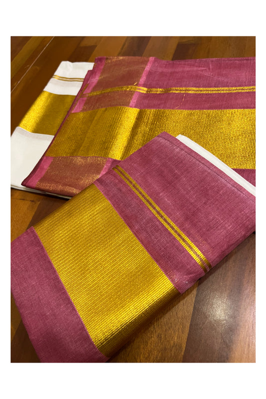 Southloom Tie & Dye - Half & Half  Multi Colour Maroon Design Set Mundu (Mundum Neriyathum) with Super Soft Cotton
