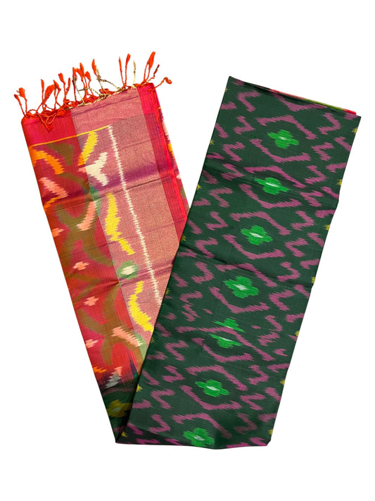 Southloom Pure Handloom Bridal Kanchipuram Silk Saree with Pochampally Work (Green & Magenta)