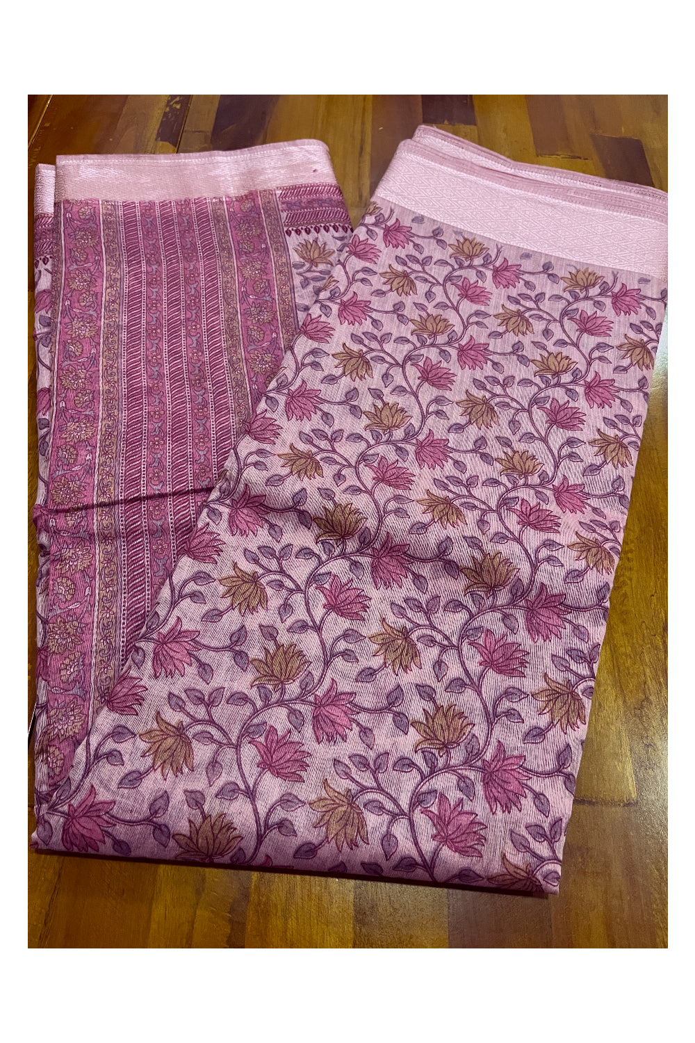 Southloom Cotton Pink Floral Printed Saree